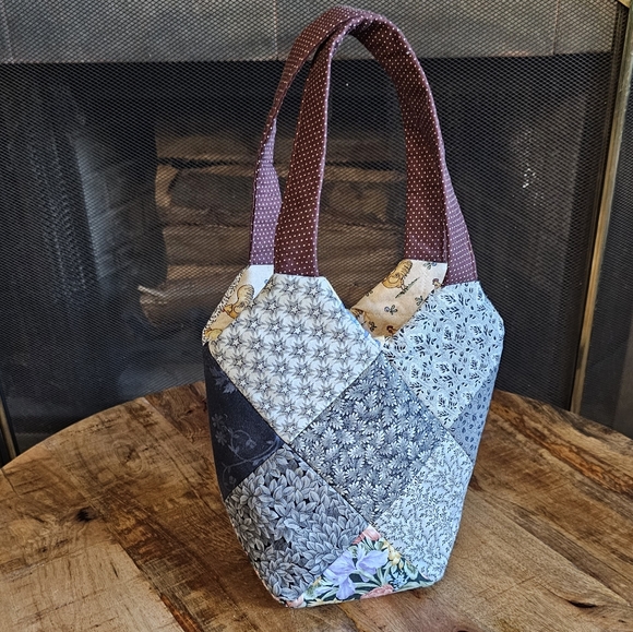 Hand Crafted Handbags - Reversible Handmade Quilted Patch Work Egg Basket Bag with Hens